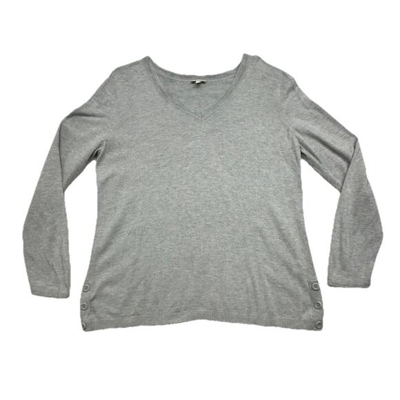 Talbots Sweater Gray Womens Large Rayon Blend V Neck Button Accent Career Work - Picture 1 of 7